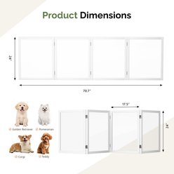 Winado 4 Panel Frame Solid Pine Wood & Clear Acrylic Free-Standing Playpen Dog Gate with Feet Pads, White, 98 x 24-in slide 2 of 7