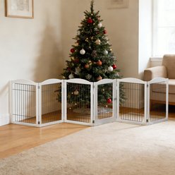 Winado 6 Panel Foldable Arc Top Wood Free-Standing Playpen Dog Gate with Door FDM & Wire Mesh, White, 144 x 30-in slide 2 of 9