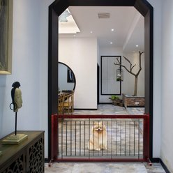 Winado Adjustable 4 Panels Pine Wood & Wire Free-Standing Playpen Dog Gate, Coffee Brown, 71 x 17.7 x 21-in slide 2 of 8