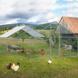 Winado 180g PE Rain Cover & Metal Frame Apex Roof Chicken Run Coop, Silver, 18.7 x 8.8 x 6.5-ft slide 2 of 9