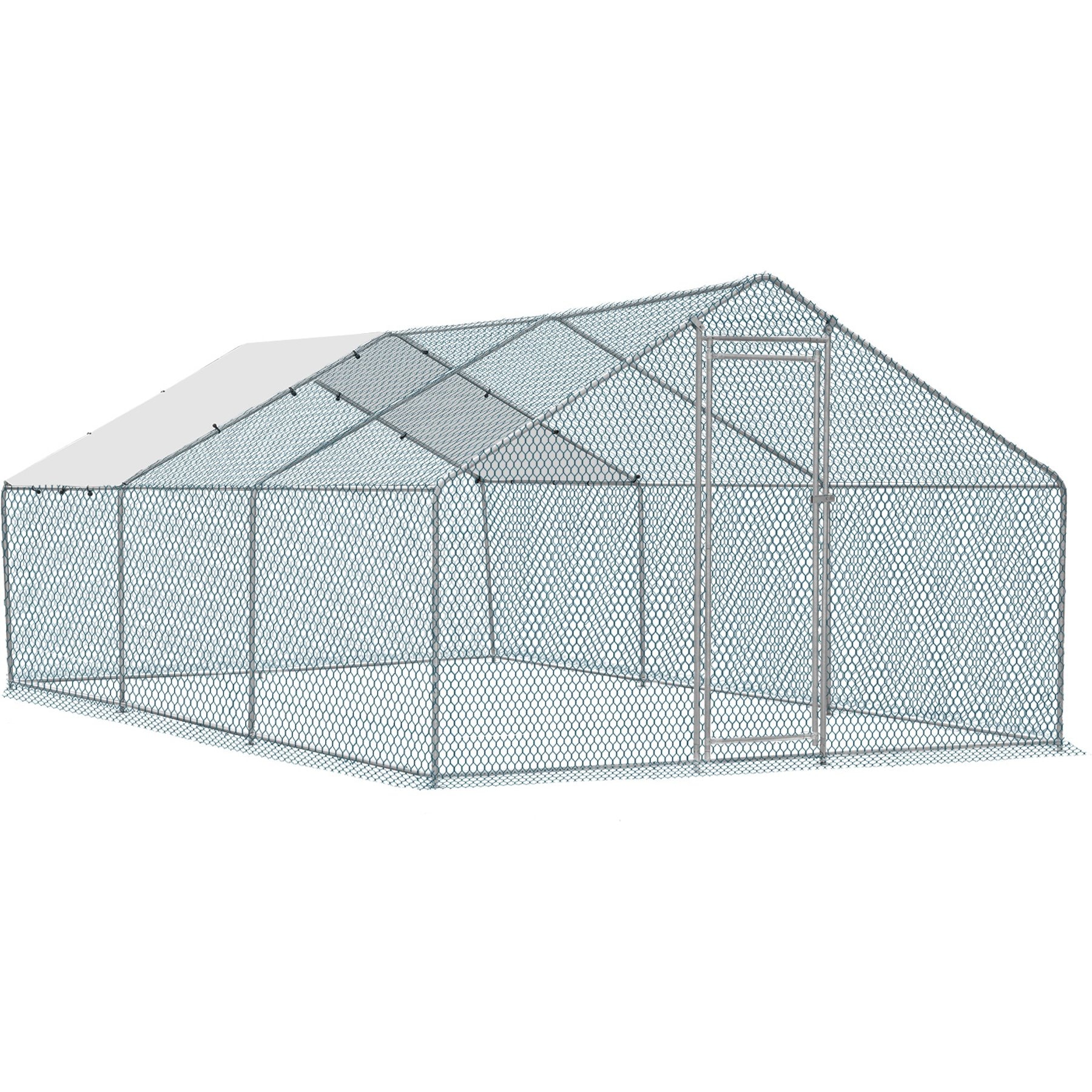 Winado 180g PE Rain Cover & Metal Frame Apex Roof Chicken Run Coop, Silver, 18.7 x 8.8 x 6.5-ft