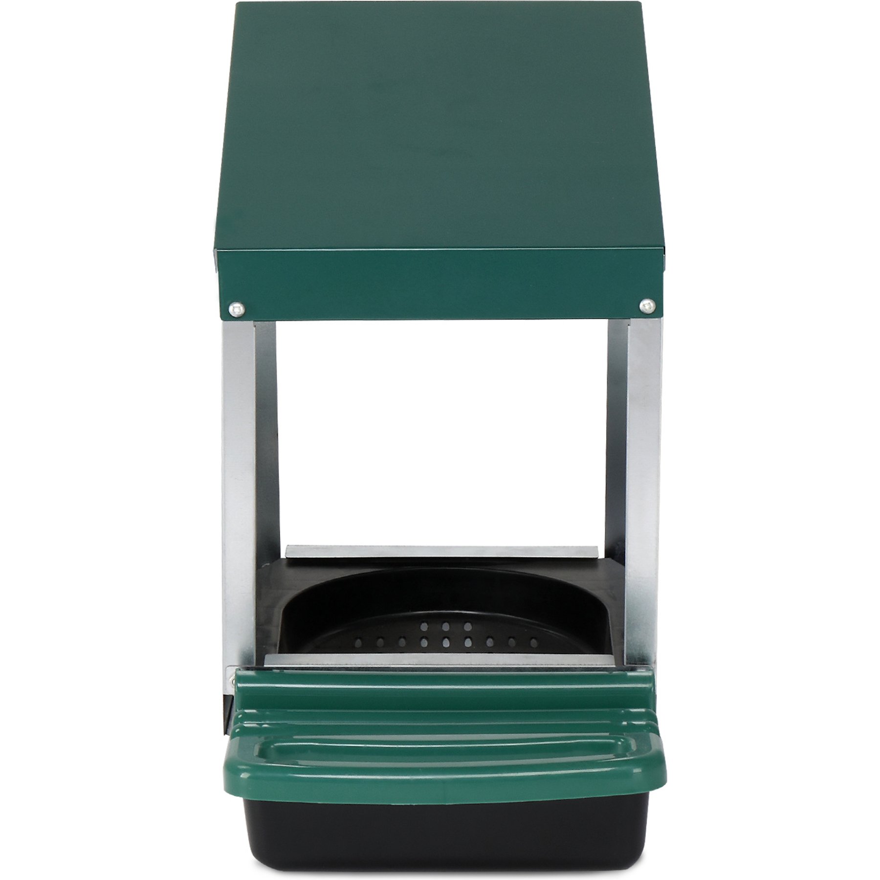 Winado Iron & Plastic Construction 1-Compartment Sloped Roof Chicken Feeder, Green/Silver