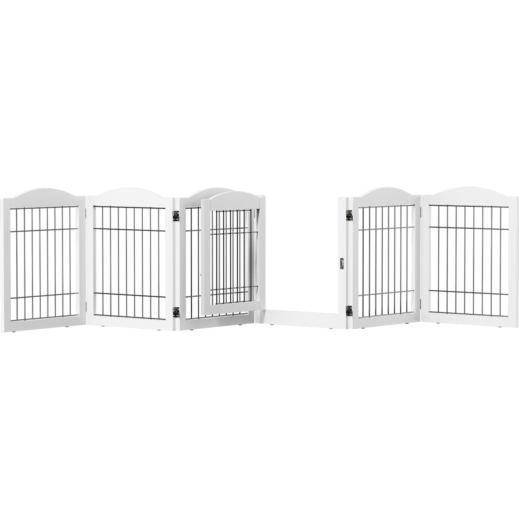 Winado 6 Panel FDM Foldable Wood Free-Standing Dog Gate with Walk Through Door, White, 120 x 24-in