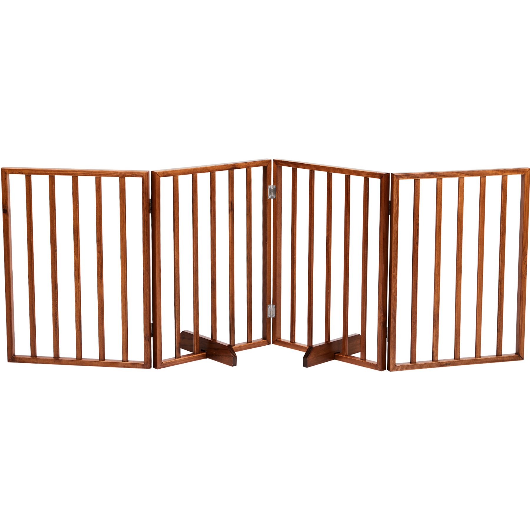 Winado 4 Panel Foldable Solid Wood Free-Standing Dog Gate, Brown, 24-in