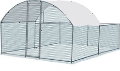 Winado 180g PE Rain Cover & Galvanized Steel Frame Apex Roof Chicken Run Coop, Silver