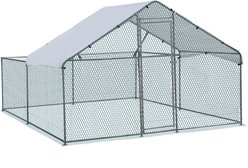 Winado 180g PE Rain Cover & Galvanized Steel Frame Top Half Open Section Apex Roof Chicken Run Coop, Silver