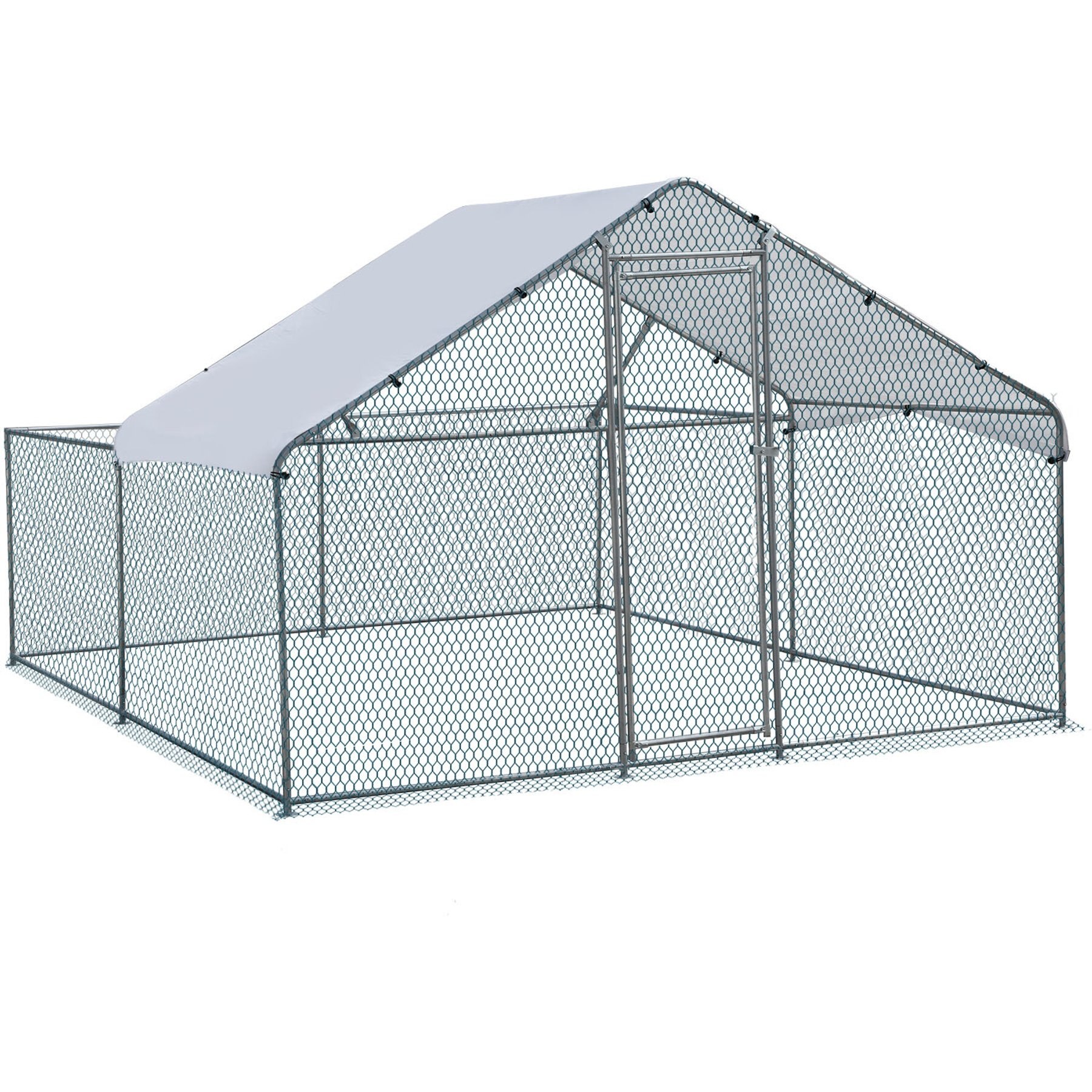 Winado 180g PE Rain Cover & Galvanized Steel Frame Top Half Open Section Apex Roof Chicken Run Coop, Silver