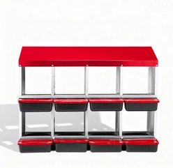 Winado Iron & Plastic Construction Sloped Roof 8-Compartment Chicken Feeder, Red