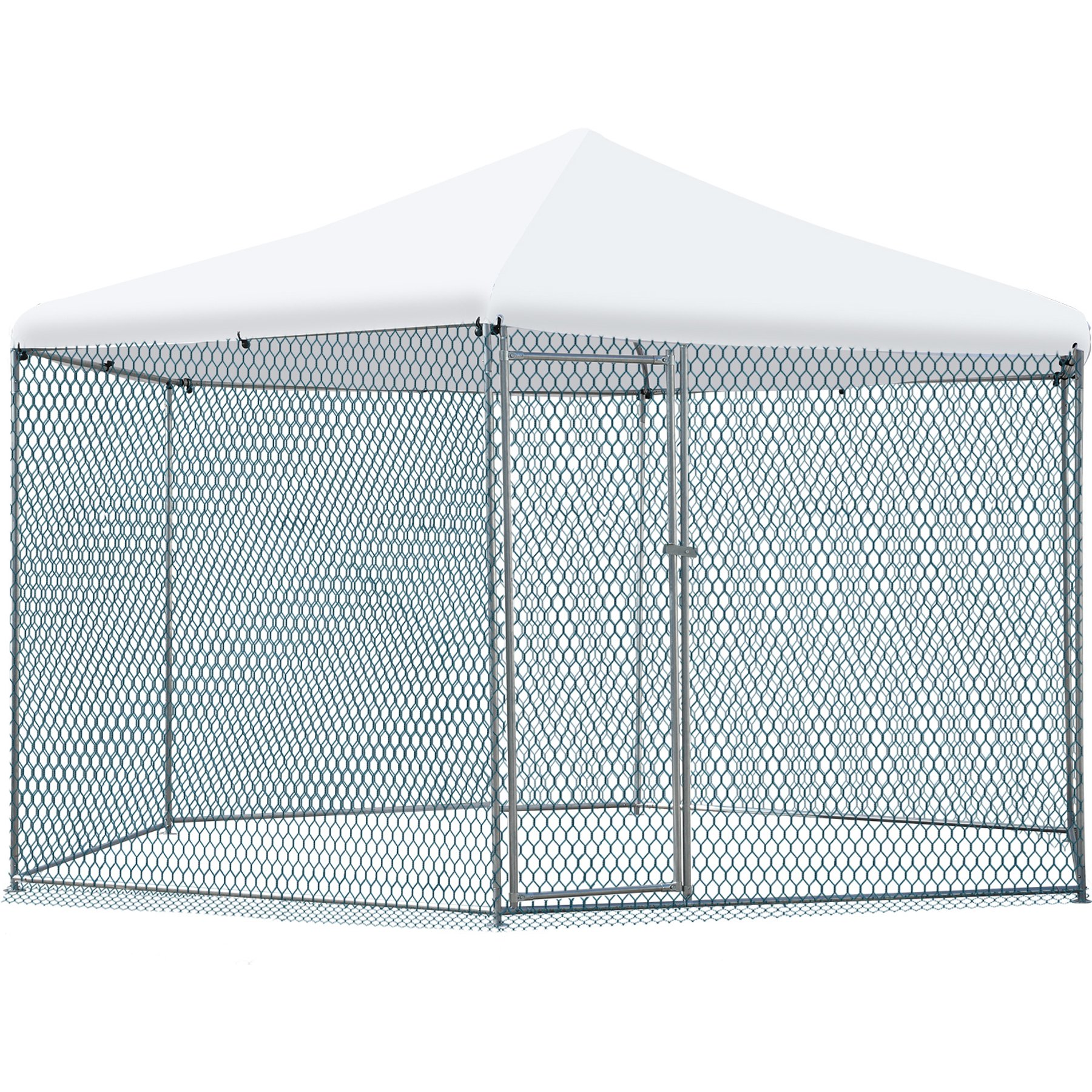 Winado Pavilion Style 180g PE Rain Cover & Galvanized Steel Frame Chicken Run Coop, Silver