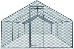 Winado 180g PE Rain Cover & Galvanized Steel Frame 4-Compartment Apex Roof Chicken Run Coop, Silver