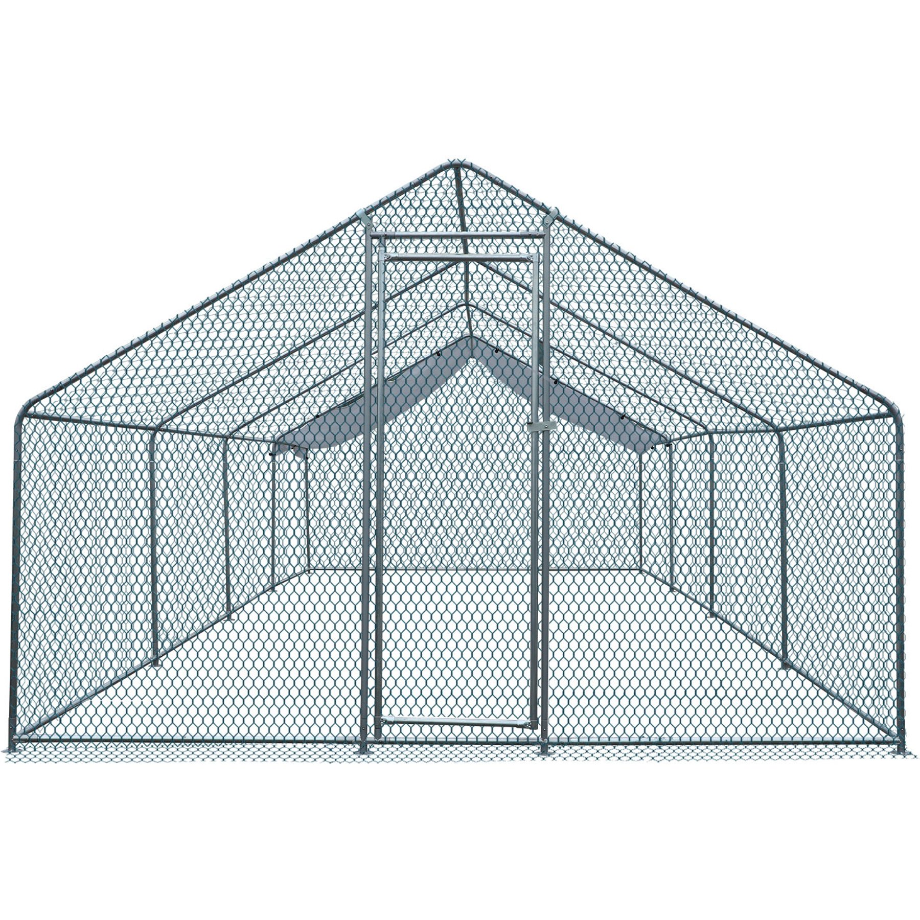 Winado 180g PE Rain Cover & Galvanized Steel Frame 4-Compartment Apex Roof Chicken Run Coop, Silver