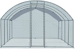 Winado 180g PE Rain Cover & Galvanized Steel Frame 4-Compartment Arched Roof Chicken Run Coop, Silver