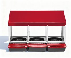 Winado Iron & Plastic Construction Sloped Roof 3-Compartment Chicken Feeder with Legs, Red