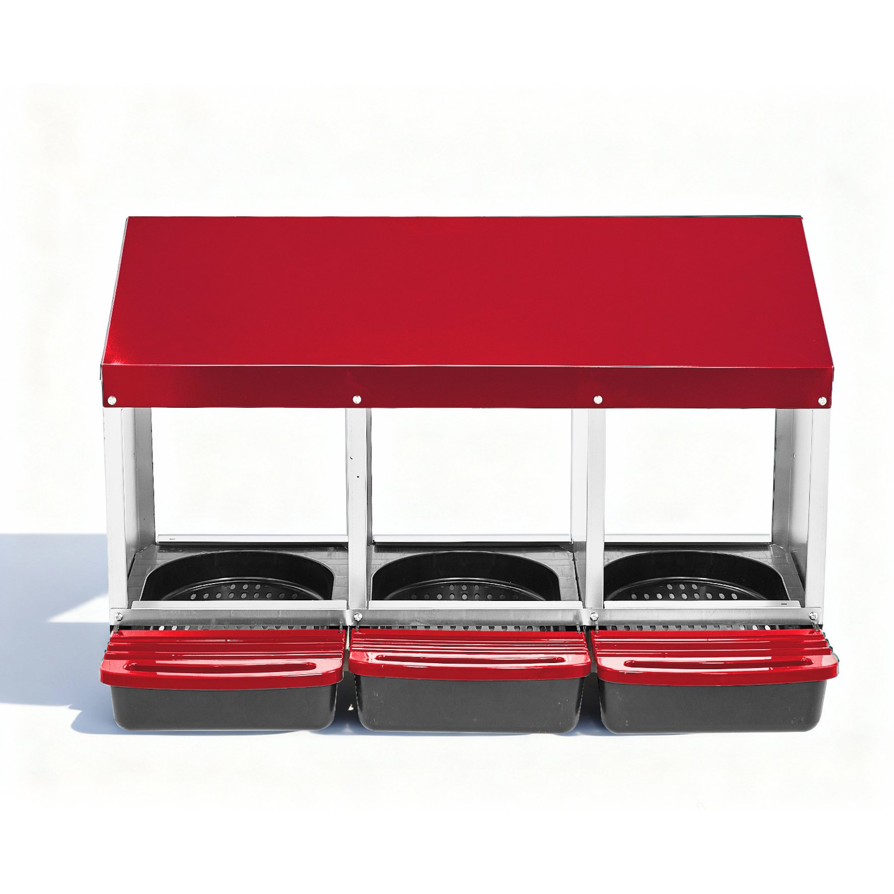 Winado Iron & Plastic Construction Sloped Roof 3-Compartment Chicken Feeder with Legs, Red