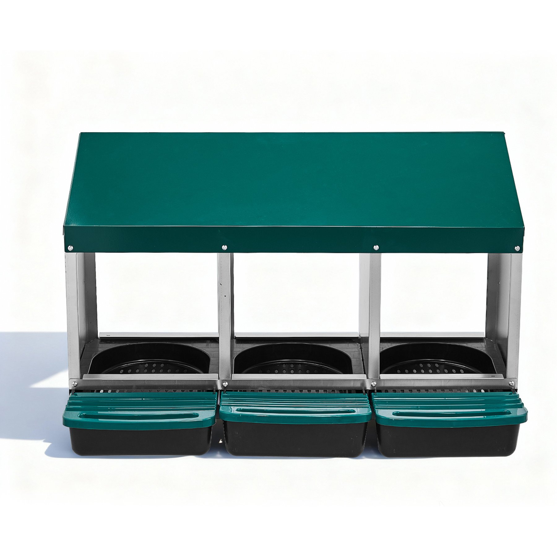 Winado Iron & Plastic Construction Sloped Roof 3-Compartment Chicken Feeder with Legs, Green