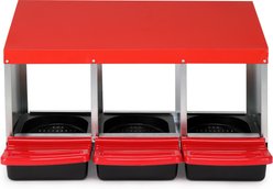 Winado Iron & Plastic Construction 3-Compartment Sloped Roof Chicken Feeder, Red