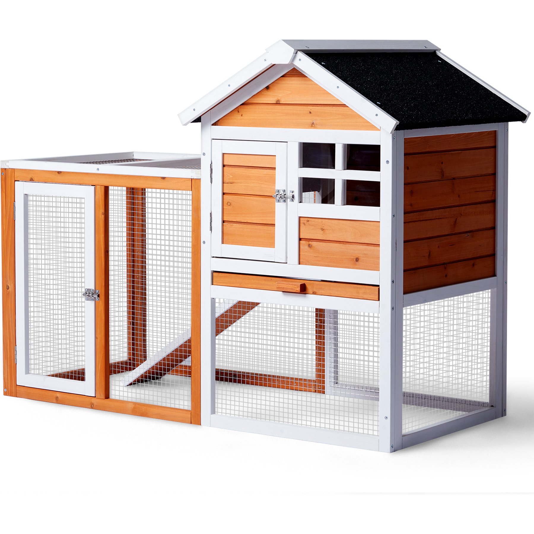 Winado House Shaped Fir Wood Construction Hutch Poultry Coop with Ramp, 46.7-in, Orange/Red
