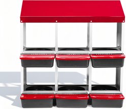 Winado Iron & Plastic Construction Sloped Roof 6-Compartment Chicken Feeder with Legs, Red