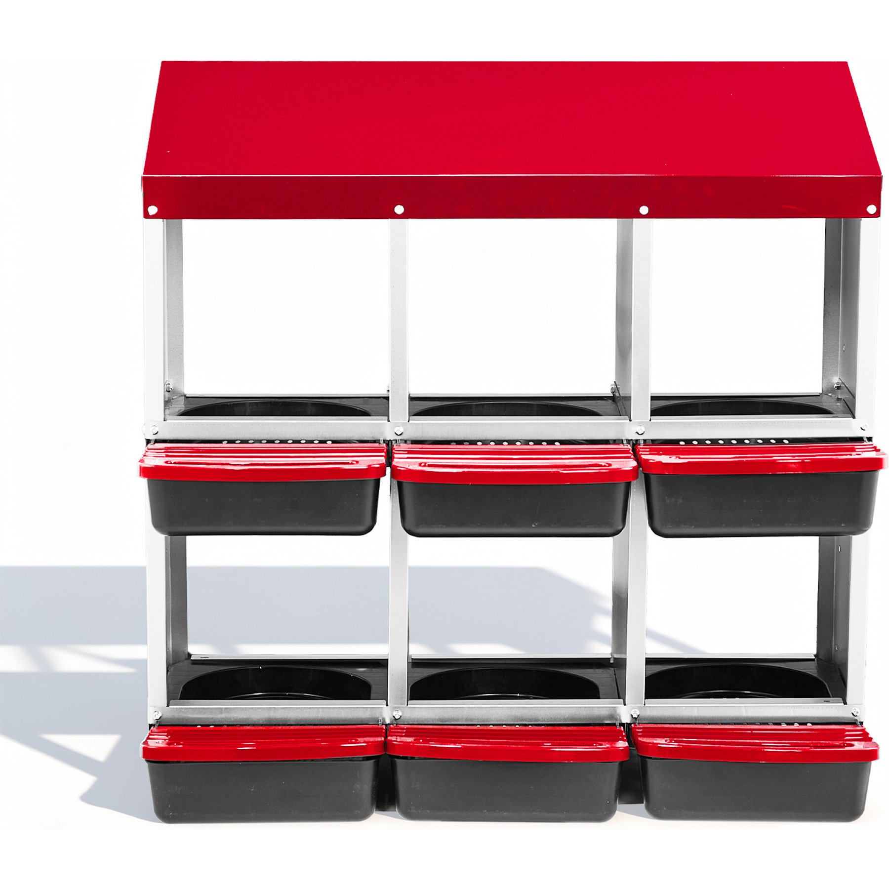 Winado Iron & Plastic Construction Sloped Roof 6-Compartment Chicken Feeder with Legs, Red