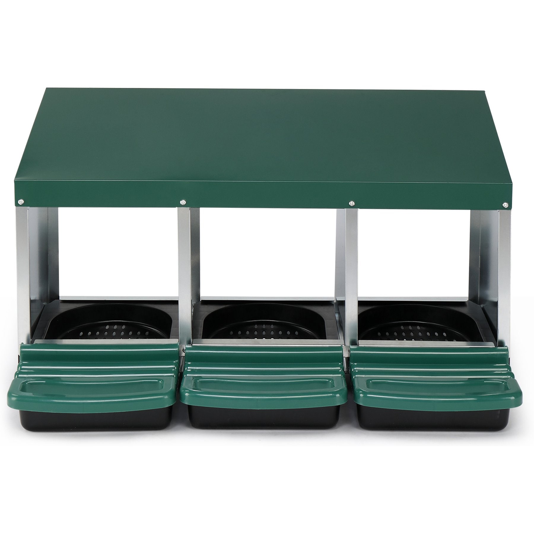 Winado Iron & Plastic Construction 3-Compartment Sloped Roof Chicken Feeder, Green