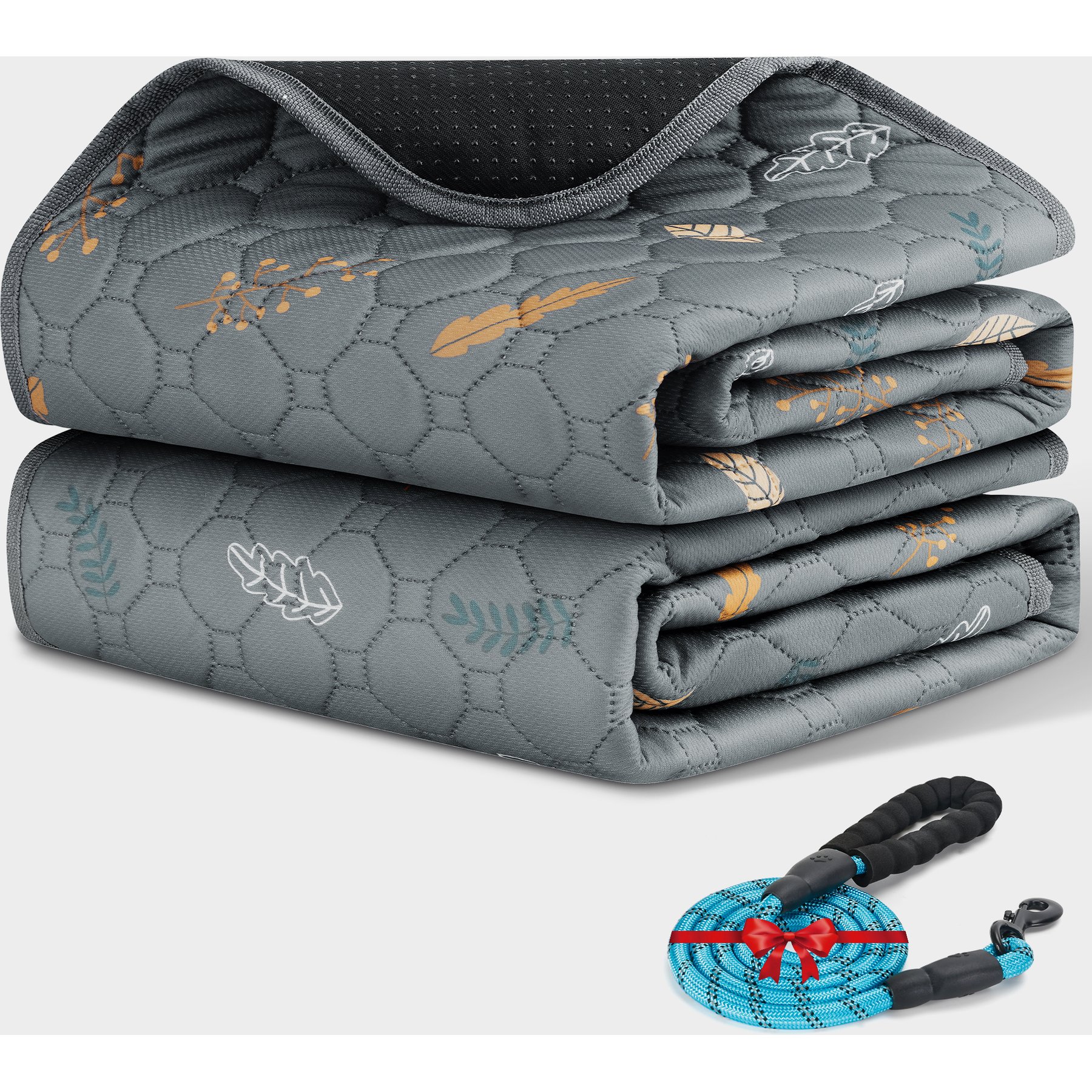 HOMAGICO Washable & Reusable Puppy & Dog Potty Pads with 60-in Leash, Gray, 36 x 40-in, 2 count