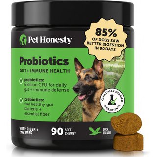 Pet Honesty Probiotics Gut + Immune Health with Prebiotics & Enzymes Duck Flavored Soft Chews Digestive Supplement for Dogs, 90 count slide 1 of 9