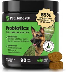 Pet Honesty Probiotics Gut + Immune Health with Prebiotics & Enzymes Pumpkin Flavored Soft Chews Digestive Supplement for Dogs, 90 count