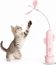 Mewluxe Electric Interactive Suction Cup & Laser 360° Automatic Rotating Butterfly & Feather Smart Touch Activated Exercise Teasers-Wands Cat Toy, Pink slide 1 of 9