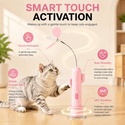 Mewluxe Electric Interactive Suction Cup & Laser 360° Automatic Rotating Butterfly & Feather Smart Touch Activated Exercise Teasers-Wands Cat Toy, Pink slide 2 of 9