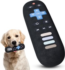 Both Tails TV Remote Plush Dog Toy with Squeaker, Black