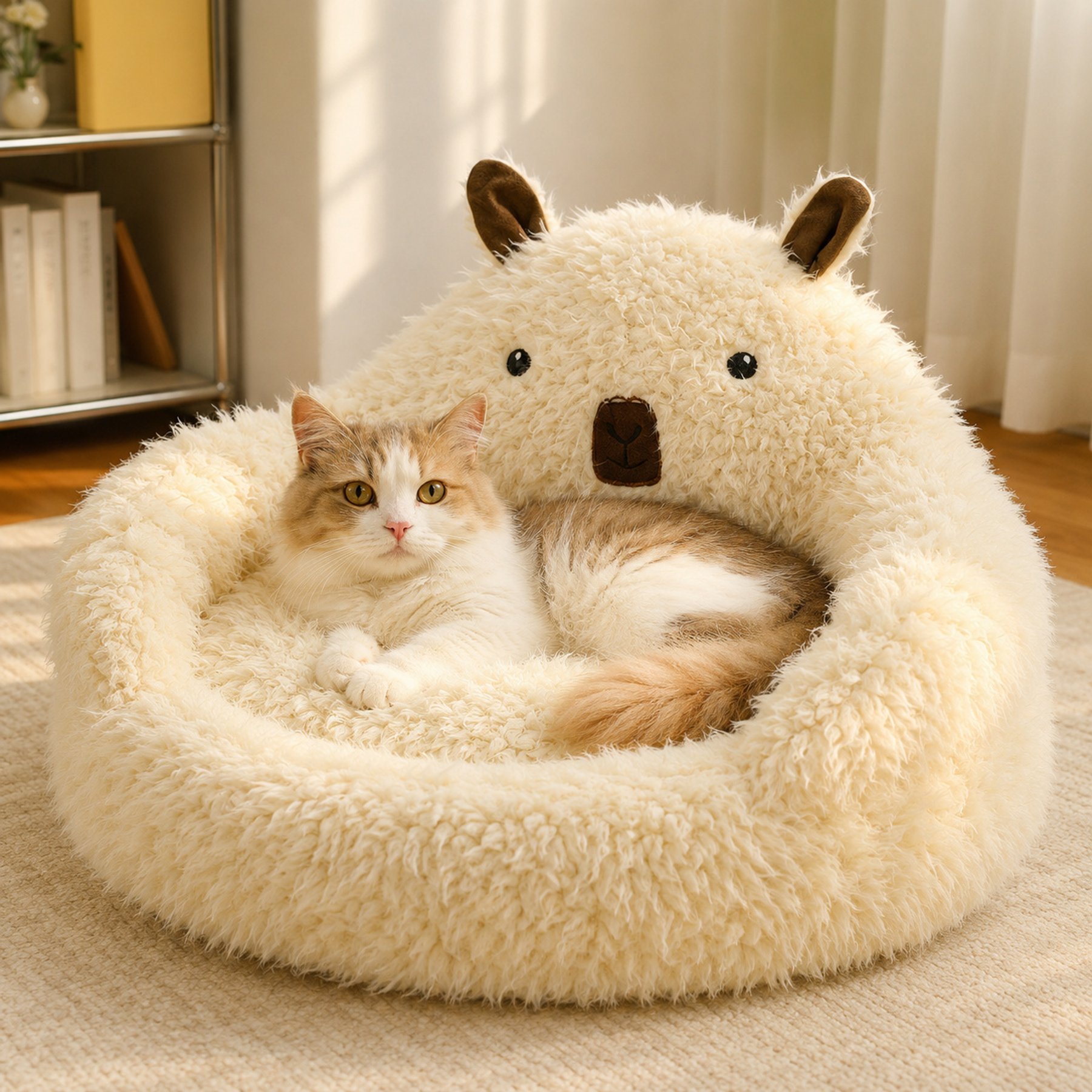 NonoPets Alpaca-Inspired Orthopedic Ultra-Plush Lion Velvet Throne Sanctuary Cat Bed, Small