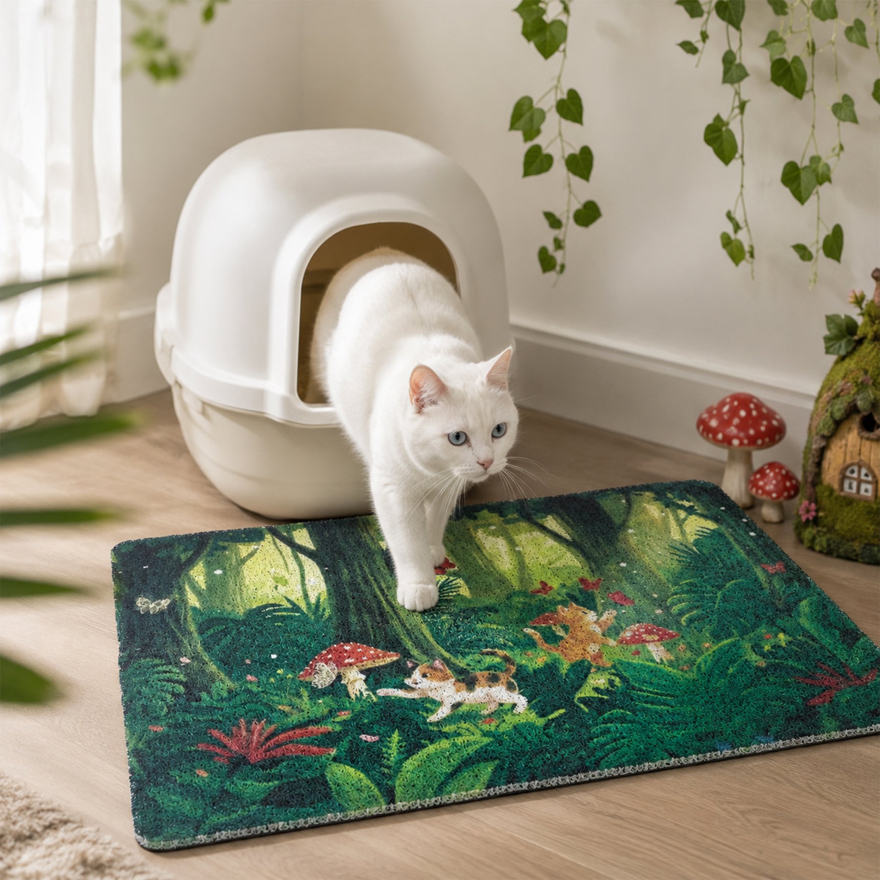 Happy & Polly Whimsical Cloud & Moss Forest Cat Litter Mat