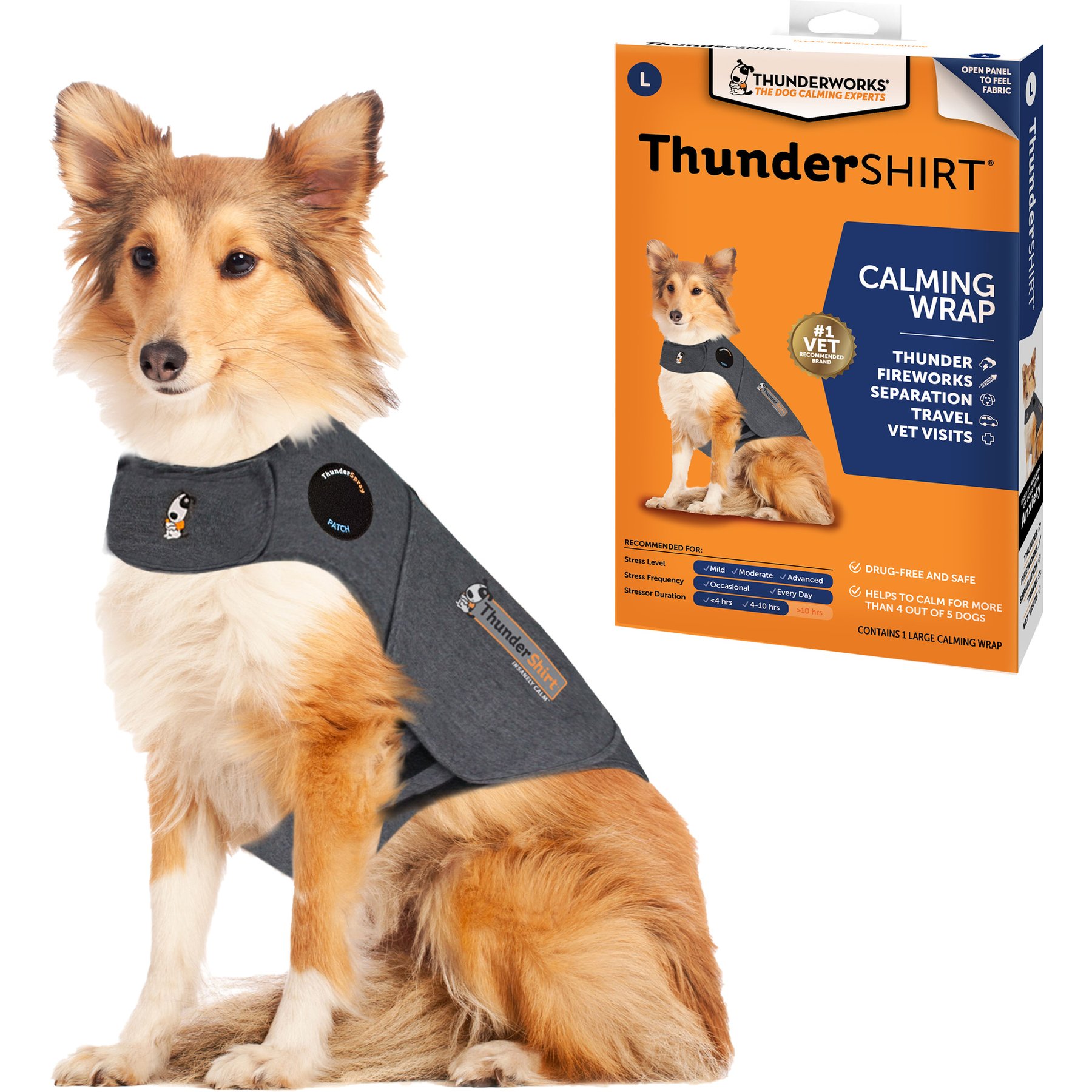 Thundershirt Grey Fireworks Anxiety Solution for Dogs, Large, 41 to 64 lbs