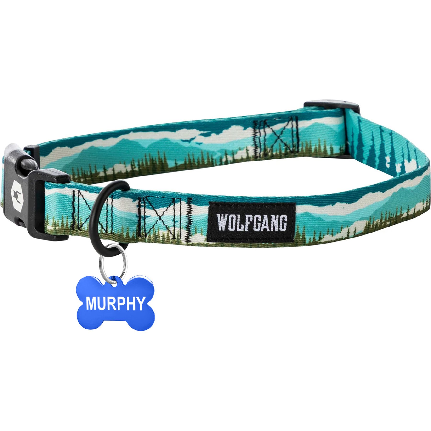 Wolfgang Personalized Fully Adjustable Dog Collar with Custom Engraved Blue Bone Tag, Greatescape, Large: 18 to 26-in neck, 1-in wide