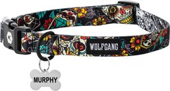 Wolfgang Personalized Fully Adjustable Dog Collar with Custom Engraved Silver Bone Tag, Losmuertos, Large: 18 to 26-in neck, 1-in wide