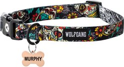 Wolfgang Personalized Fully Adjustable Dog Collar with Custom Engraved Rose Gold Bone Tag, Losmuertos, Large: 18 to 26-in neck, 1-in wide