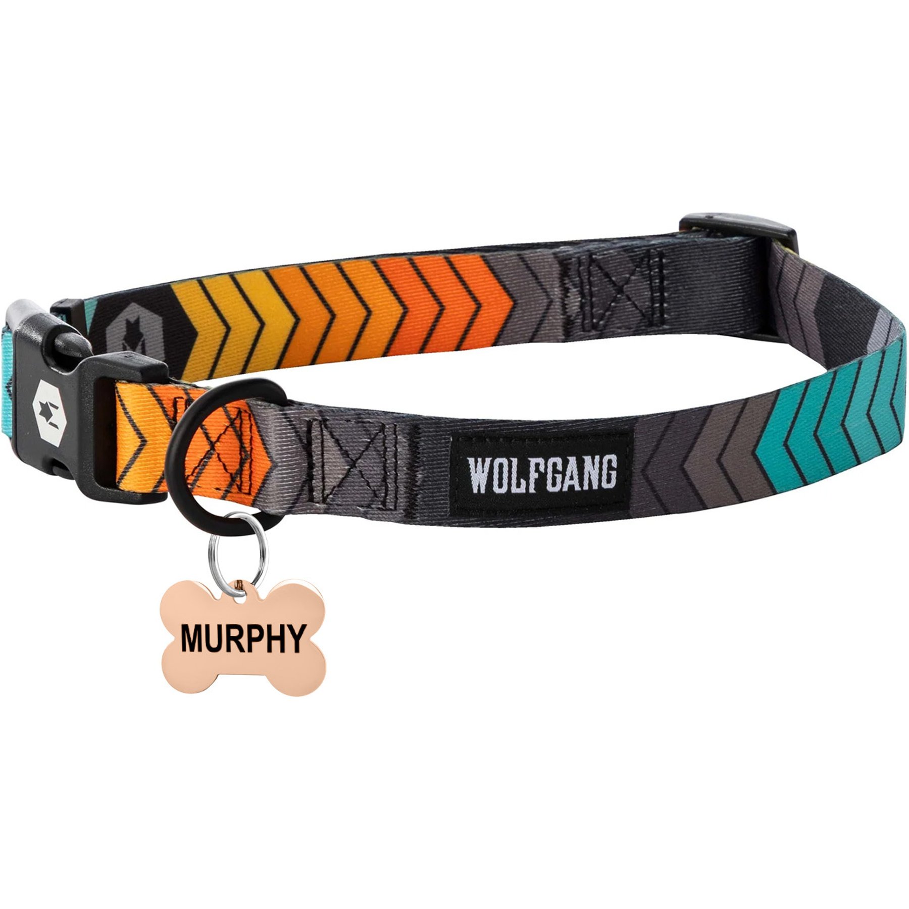 Wolfgang Personalized Fully Adjustable Dog Collar with Custom Engraved Rose Gold Bone Tag, Chevtech, Large: 18 to 26-in neck, 1-in wide