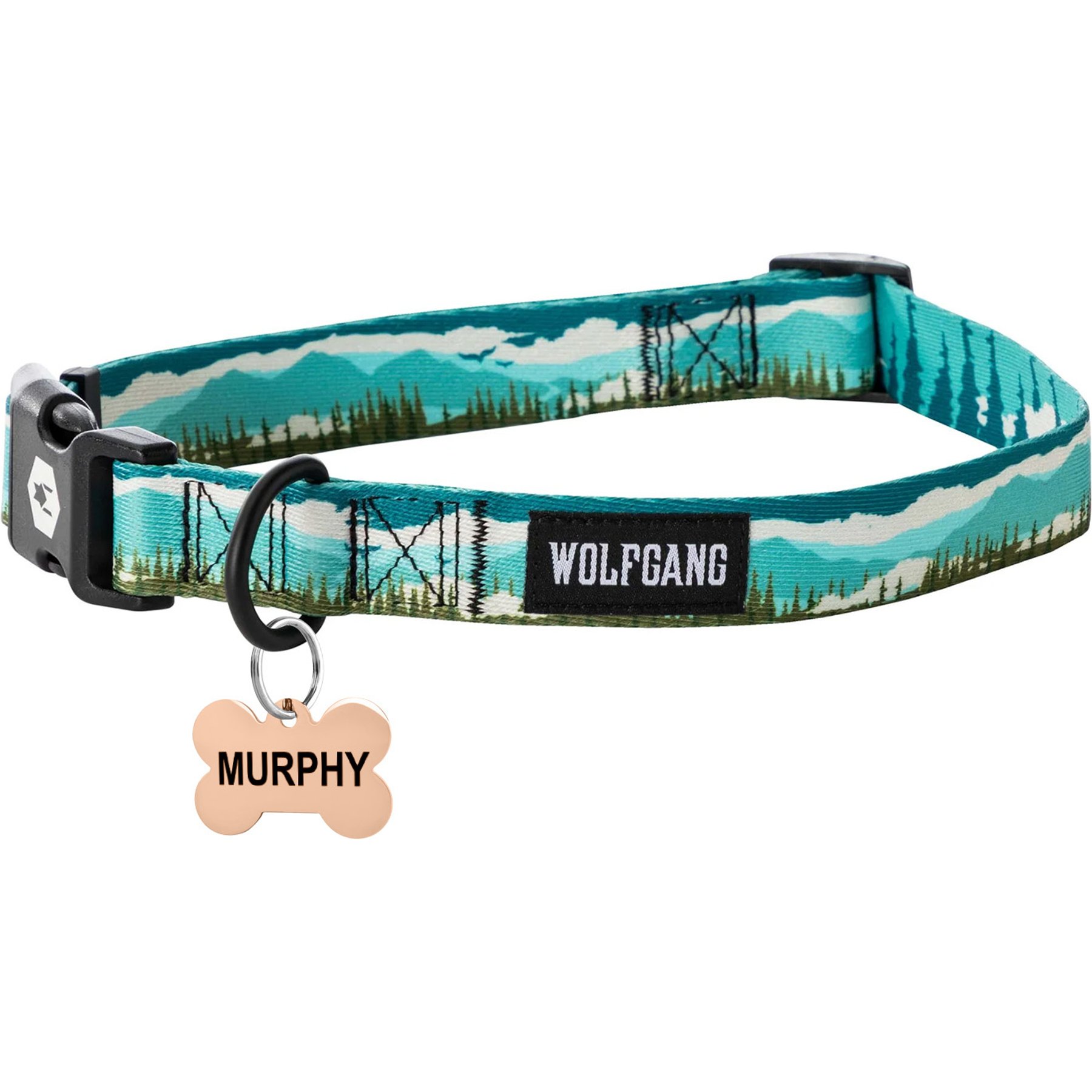 Wolfgang Personalized Fully Adjustable Dog Collar with Custom Engraved Rose Gold Bone Tag, Greatescape, Large: 18 to 26-in neck, 1-in wide