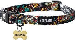 Wolfgang Personalized Fully Adjustable Dog Collar with Custom Engraved Gold Bone Tag, Losmuertos, Large: 18 to 26-in neck, 1-in wide
