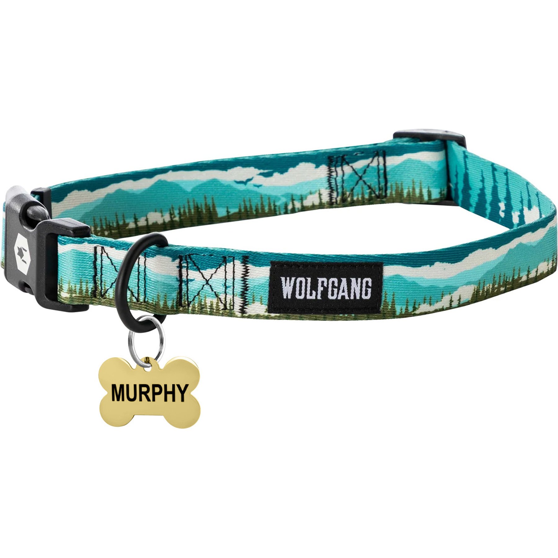 Wolfgang Personalized Fully Adjustable Dog Collar with Custom Engraved Gold Bone Tag, Greatescape, Large: 18 to 26-in neck, 1-in wide