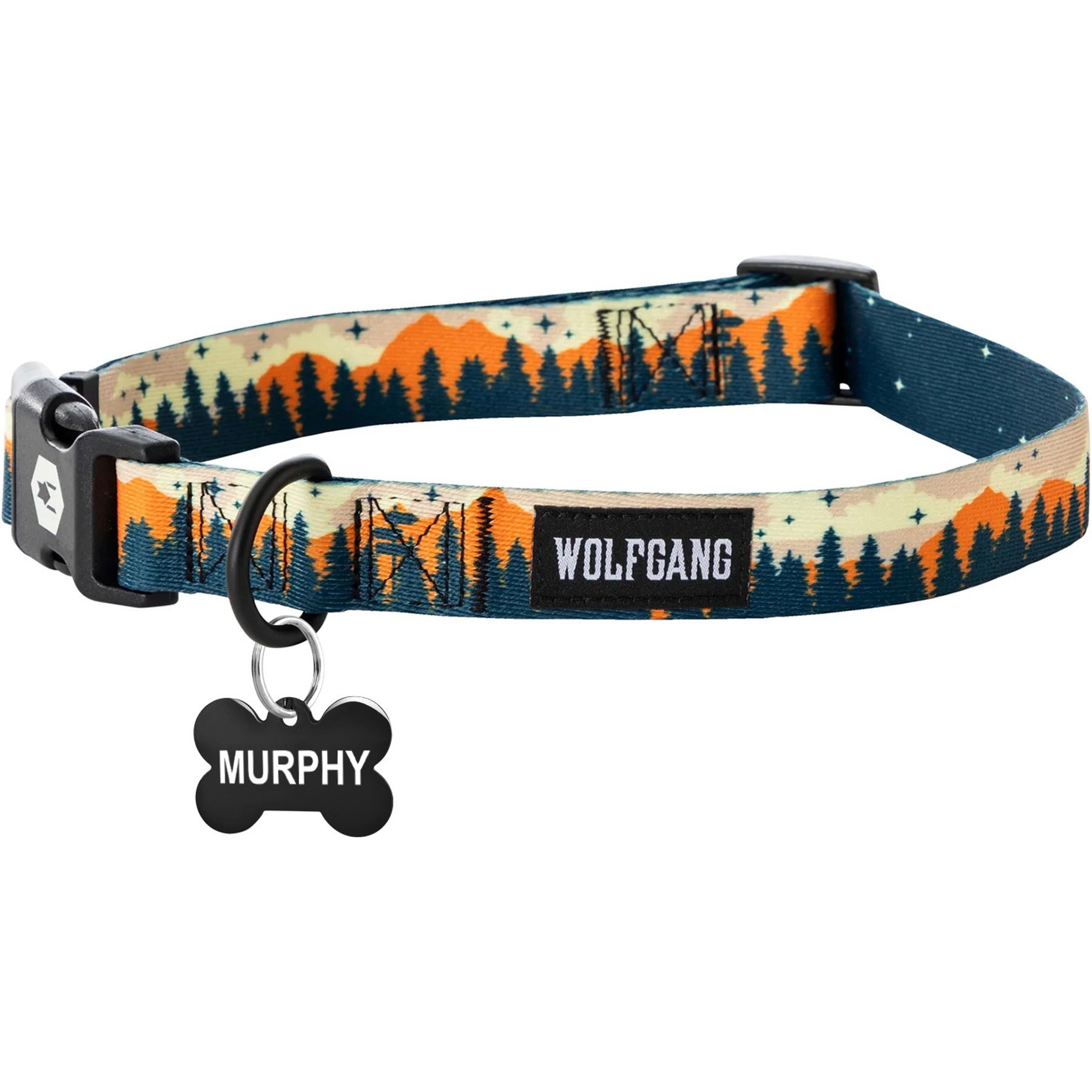 Wolfgang Personalized Fully Adjustable Dog Collar with Custom Engraved Black Bone Tag, Overland, Large: 18 to 26-in neck, 1-in wide