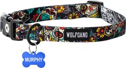 Wolfgang Personalized Fully Adjustable Dog Collar with Custom Engraved Blue Bone Tag, Losmuertos, Large: 18 to 26-in neck, 1-in wide