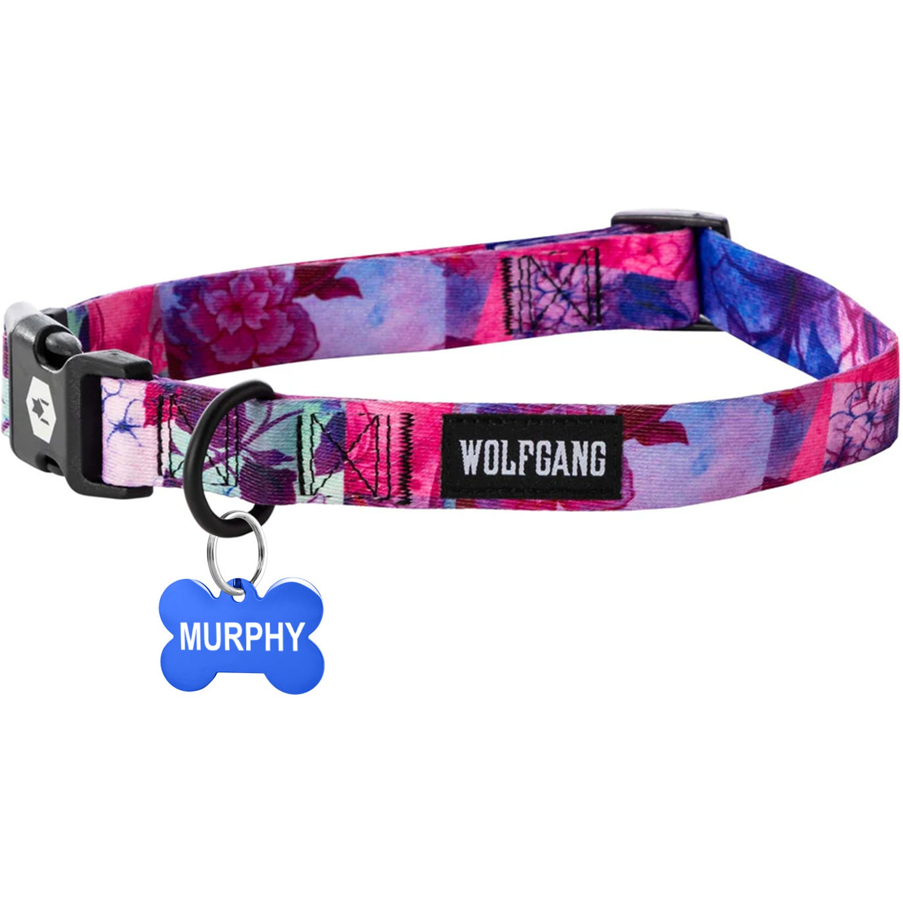 Wolfgang Personalized Fully Adjustable Dog Collar with Custom Engraved Blue Bone Tag, Daydream, Large: 18 to 26-in neck, 1-in wide