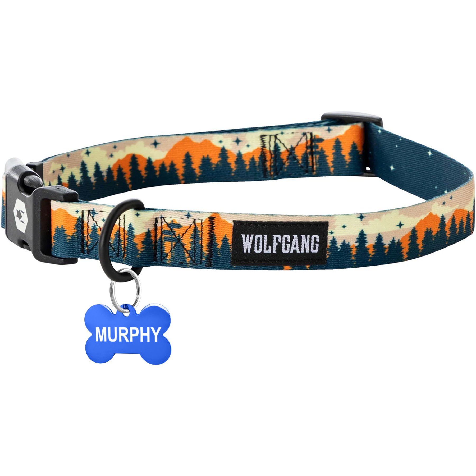 Wolfgang Personalized Fully Adjustable Dog Collar with Custom Engraved Blue Bone Tag, Overland, Medium: 12 to 18-in neck, 1-in wide