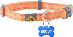 Browning Personalized Performance Webbing Fully Adjustable Dog Collar with Custom Engraved Blue Bone Tag, Safety Orange, Small: 10 to 16-in neck, 5/8-in wide