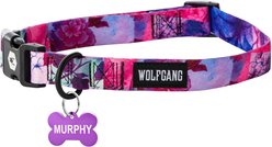 Wolfgang Personalized Fully Adjustable Dog Collar with Custom Engraved Purple Bone Tag, Daydream, Medium: 12 to 18-in neck, 1-in wide