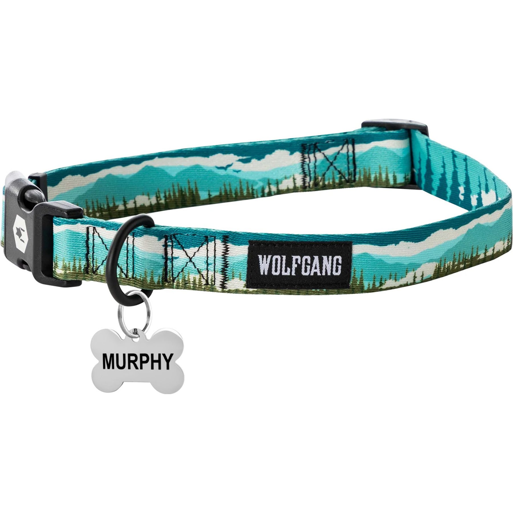Wolfgang Personalized Fully Adjustable Dog Collar with Custom Engraved Silver Bone Tag, Greatescape, Large: 18 to 26-in neck, 1-in wide