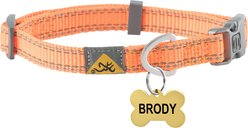 Browning Personalized Performance Webbing Fully Adjustable Dog Collar with Custom Engraved Gold Bone Tag, Safety Orange, Small: 10 to 16-in neck, 5/8-in wide