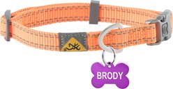 Browning Personalized Performance Webbing Fully Adjustable Dog Collar with Custom Engraved Purple Bone Tag, Safety Orange, Small: 10 to 16-in neck, 5/8-in wide