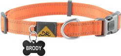 Browning Personalized Performance Webbing Fully Adjustable Dog Collar with Custom Engraved Black Bone Tag, Safety Orange, Large: 18 to 28-in neck, 1-in wide